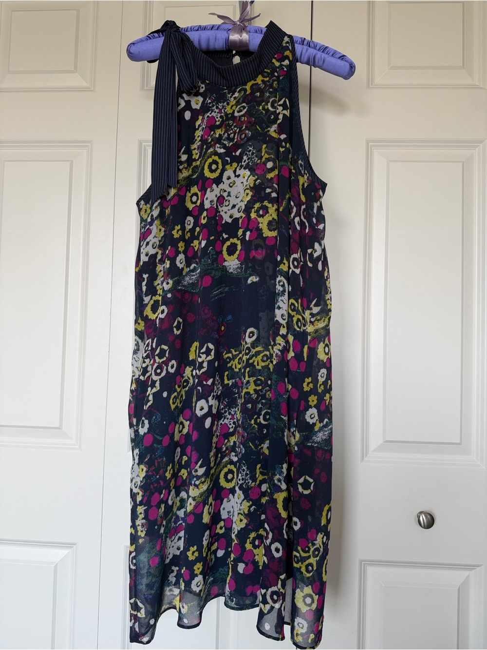 RACHEL Rachel Roy Navy Floral Tie-Neck Midi Dress